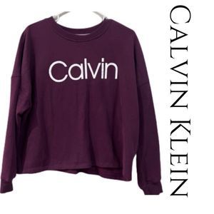Calvin Klein Maroon Purple Cropped Sweatshirt Womens Size M GUC!